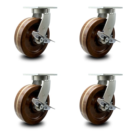 Service Caster 12 Inch Heavy Duty High Temp Phenolic Caster Brakes 2 Swivel Locks SCC, 4PK SCC-KP92S1230-PHRHT-SLB-BSL-2-SLB-2